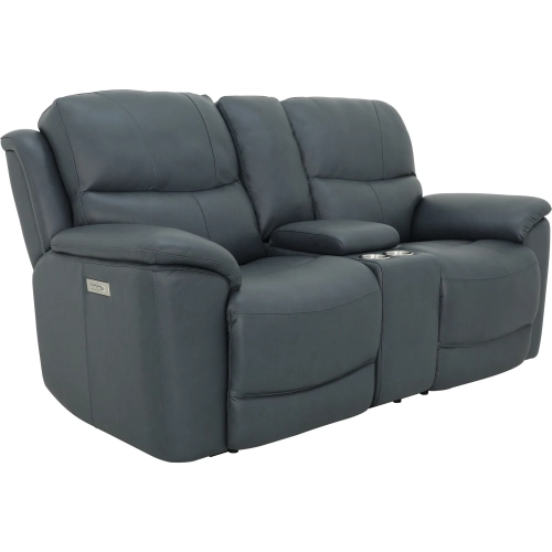 Kaden Power Reclining Console Loveseat with Power Headrest & Lumbar in Ocean Blue Top-Grain Leather